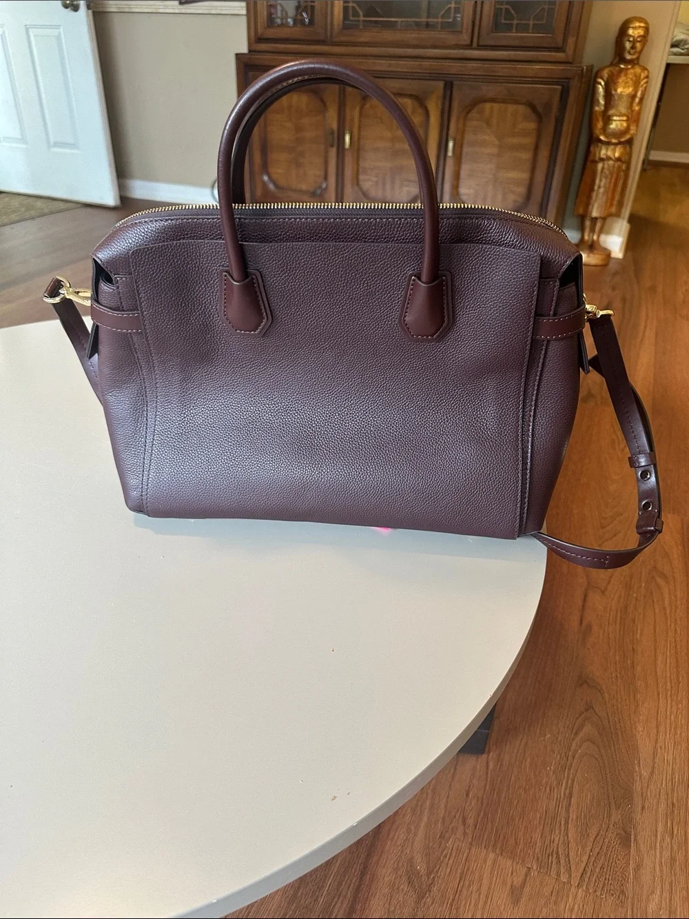 Michael Kors Burgundy Leather Satchel with Gold Hardware